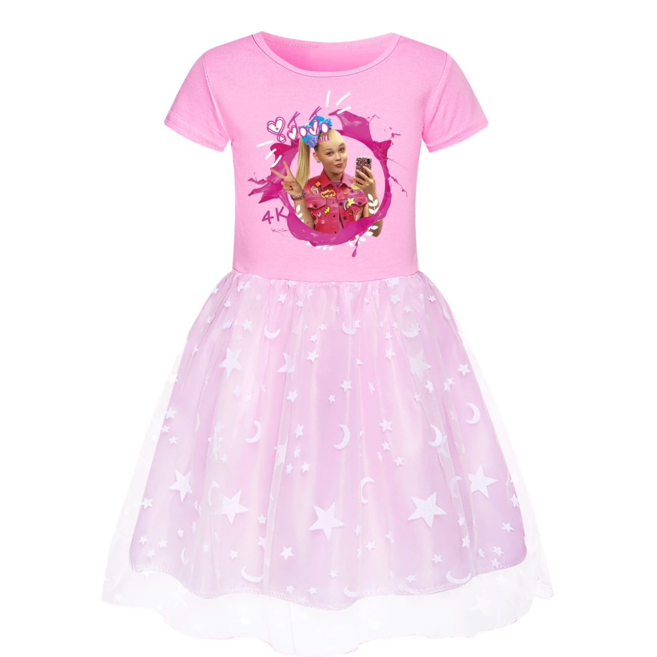 2025 Girls Princess Dress Kids Cute JOJO Siwa T Shirt Pleated Dresses Children Summer Vestidos Cartoon Birthday Party Clothes