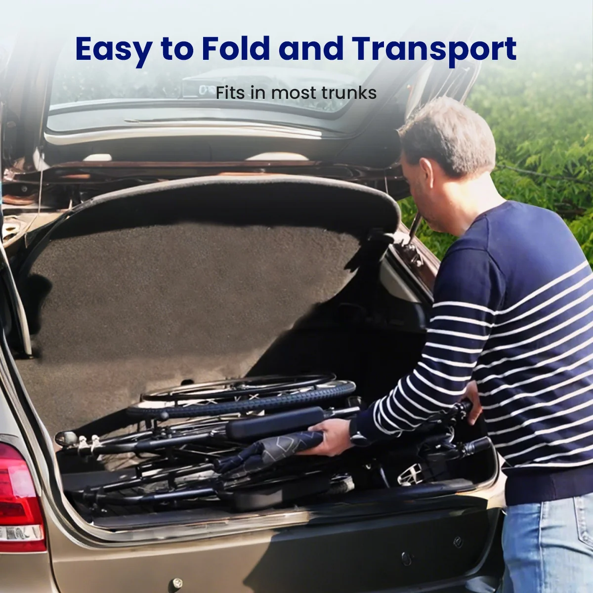 Transport Wheelchair, Portable and Folding, with Adjustable Folding Armrests