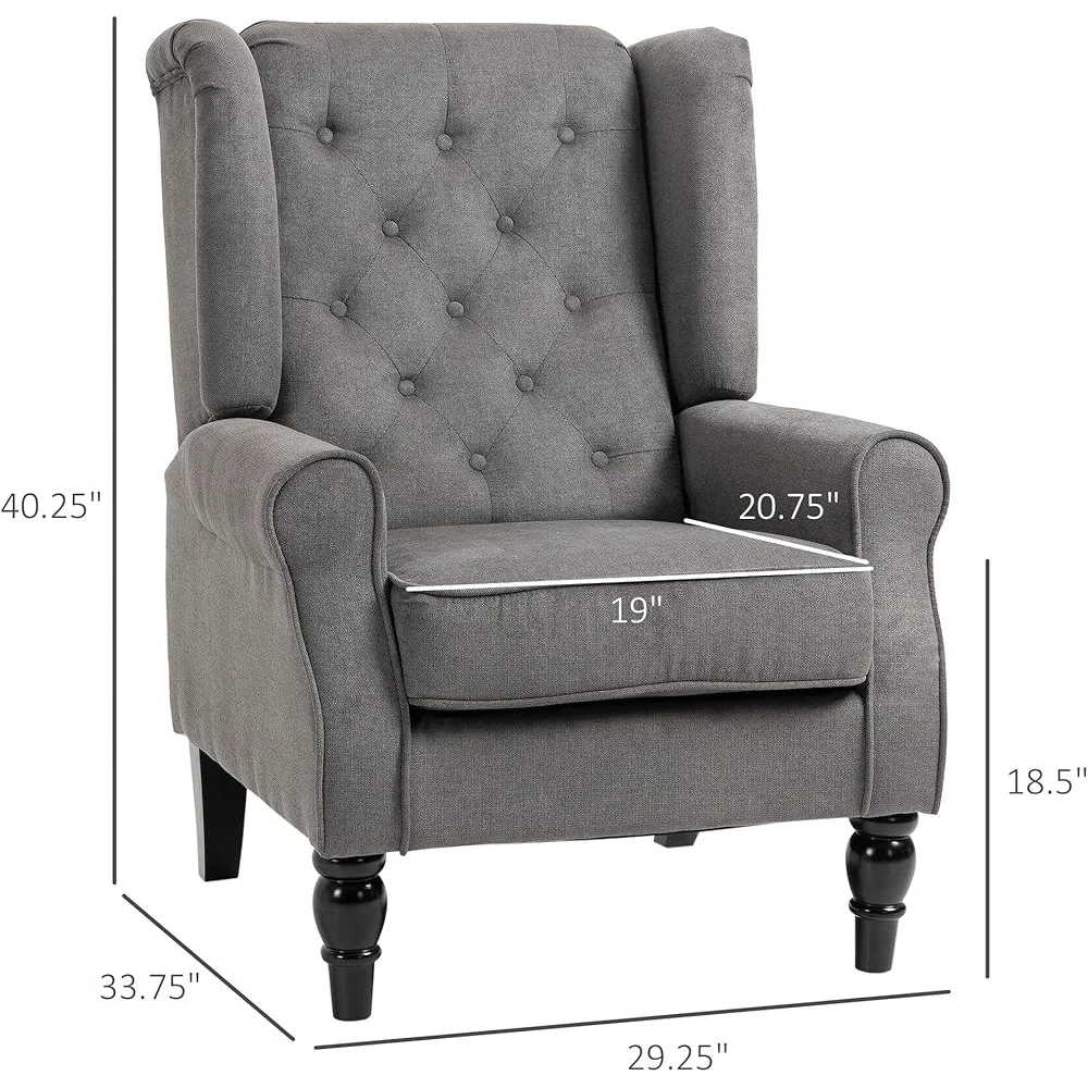 

Mid Century Modern Accent Chair High Wingback Upholstered Fabric Button Tufted Armchair with Retro Wood Legs Living Room