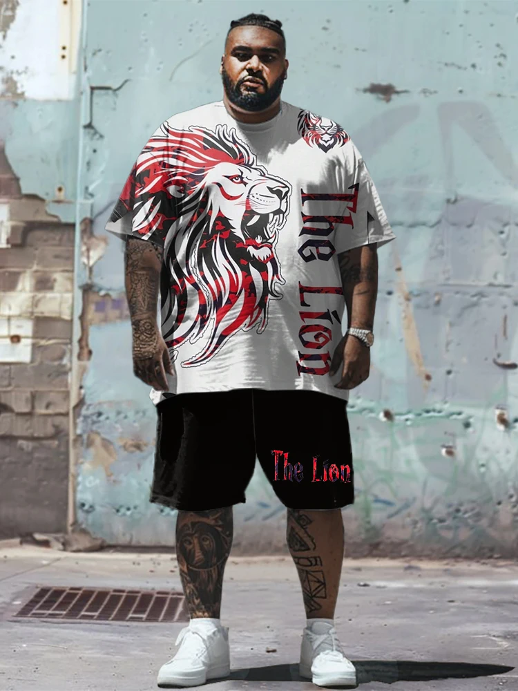 L-9XL Short sleeved T-shirt Shorts Set Plus Size Men Casual Simple Gesture Letter Smiling Face Pattern Graffiti Print Set ZOOY