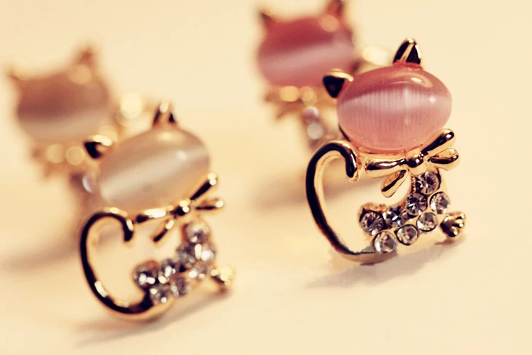 Cat Stud Earring Rhinestone Crystal Earring Cute Bowknow Animal Earrings Ear Stud For Women Jewelry  Girls Birthday Gifts