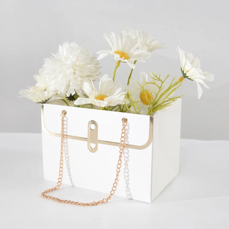 

White Portable Flower Packaging Box Handbag Shape Gift Box Wrapping Paper Bag Wedding Birthday Decoration Home Decor