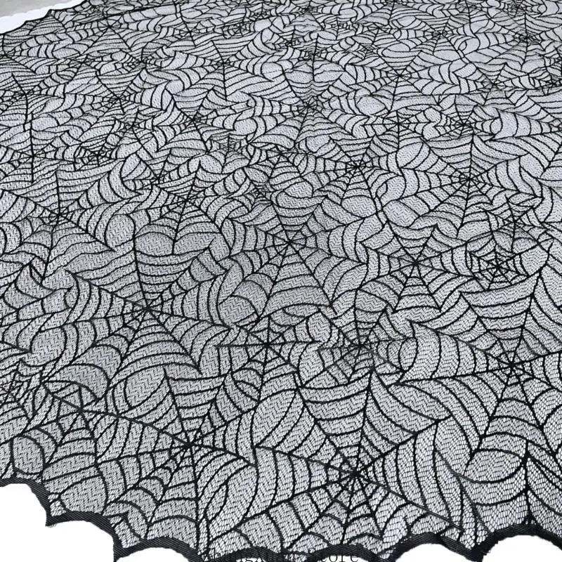 Halloween-Party-Tischdecke aus schwarzer Spitze mit Spinnennetz-Optik für runde Tische, 3 x – Detail 5