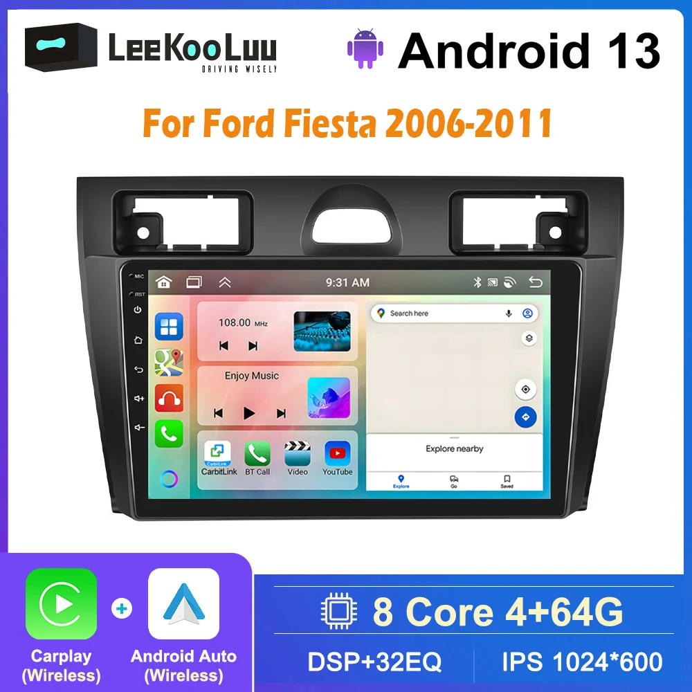 

LeeKooLuu 2 Din Android Car Radio GPS Navigation Wireless Carplay For Ford Fiesta 2006-2011 Auto Stereo 4G RAM Multimedia Player