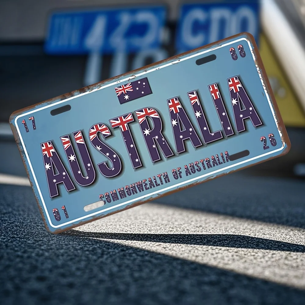 2D Flat Retro Aluminum Sign, 1pc, Size Australian Themed Wall Art with Patriotic Flag Design, Durable Metal Listing for Garages
