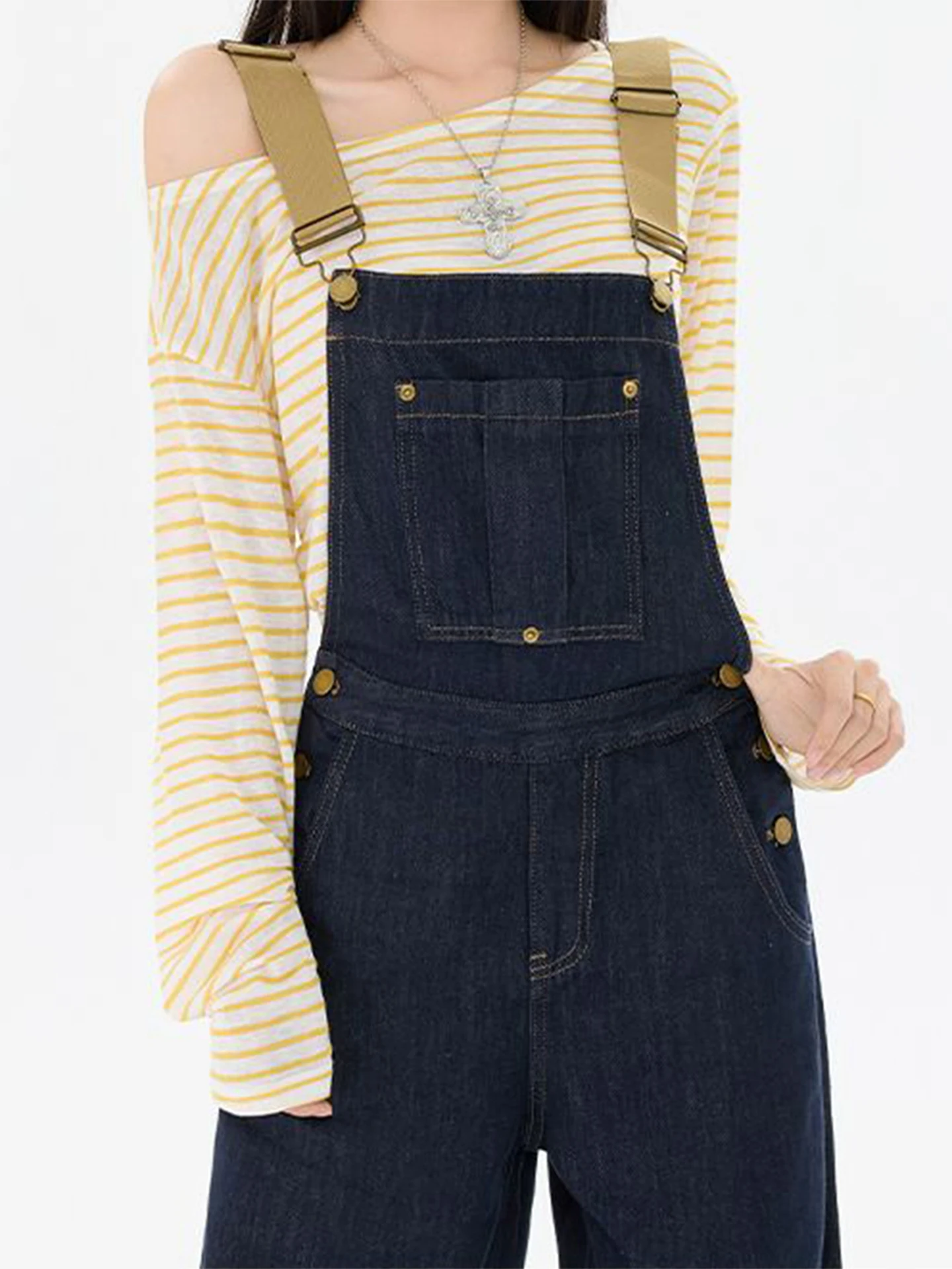 Lababite American Sle Deep Blue Wide Leg Denim Overalls Women's New 2025 High Waist Cargo Pants Casual Loose Fit Autumn