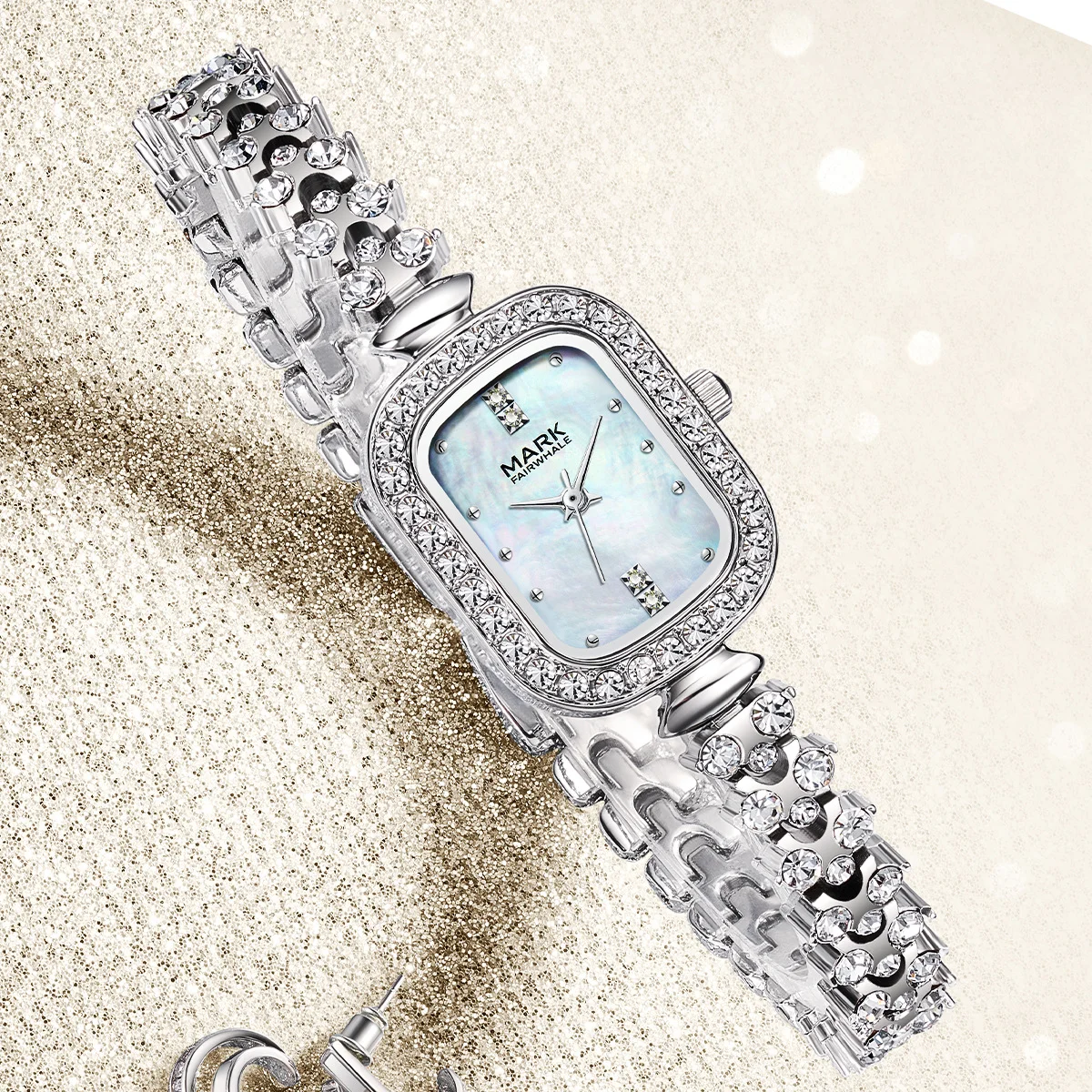 

Fashion Iced Watch For Women Brand Mark Faiewhale Dress Diamond Bling Watch Ladies Jewelry Square Quartz Wristwatch Girl Gift