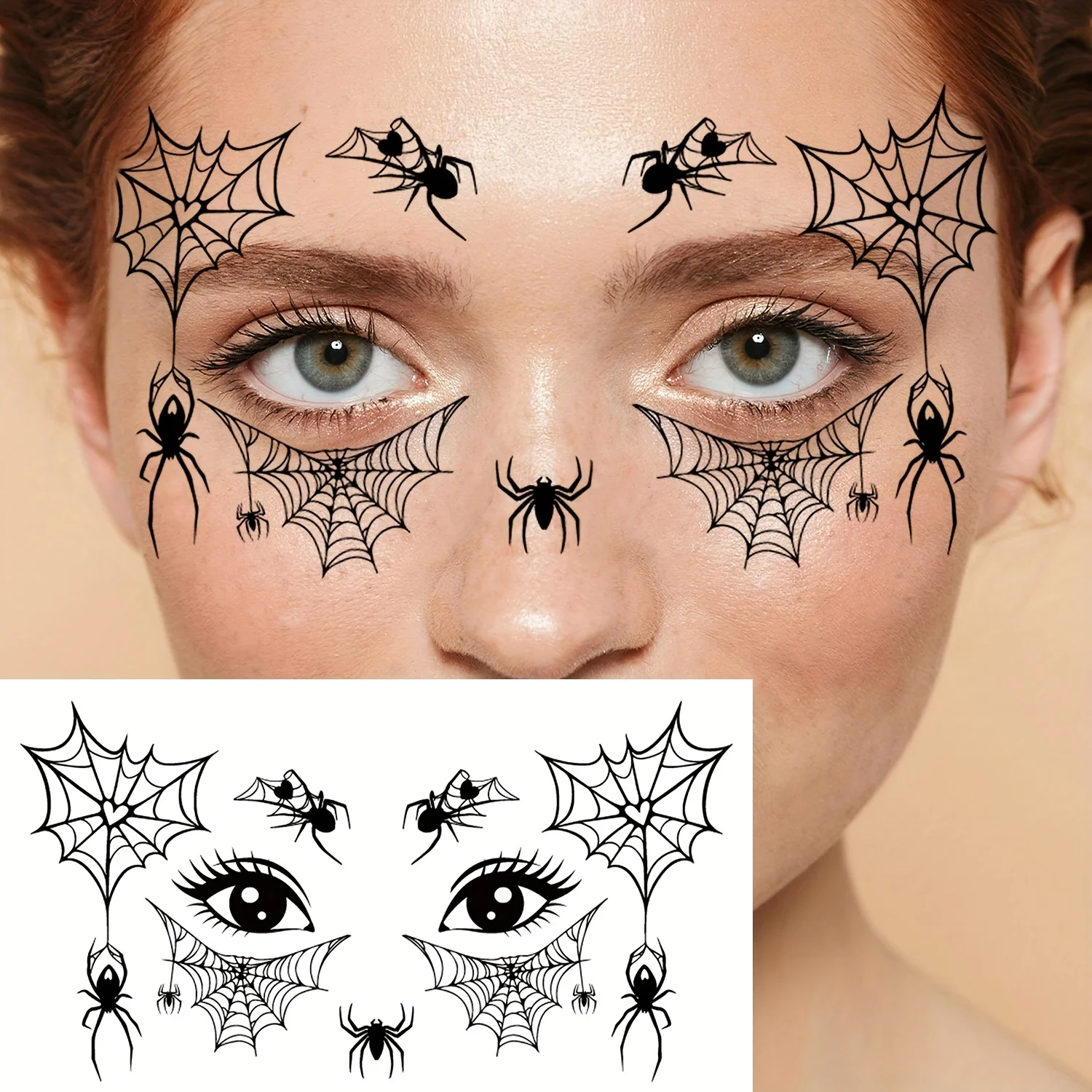 Halloween Spider Web Temporary Tattoo Stickers, 10pcs Waterproof Fake Tattoos for Face & Eyelids, Party Makeup Decals