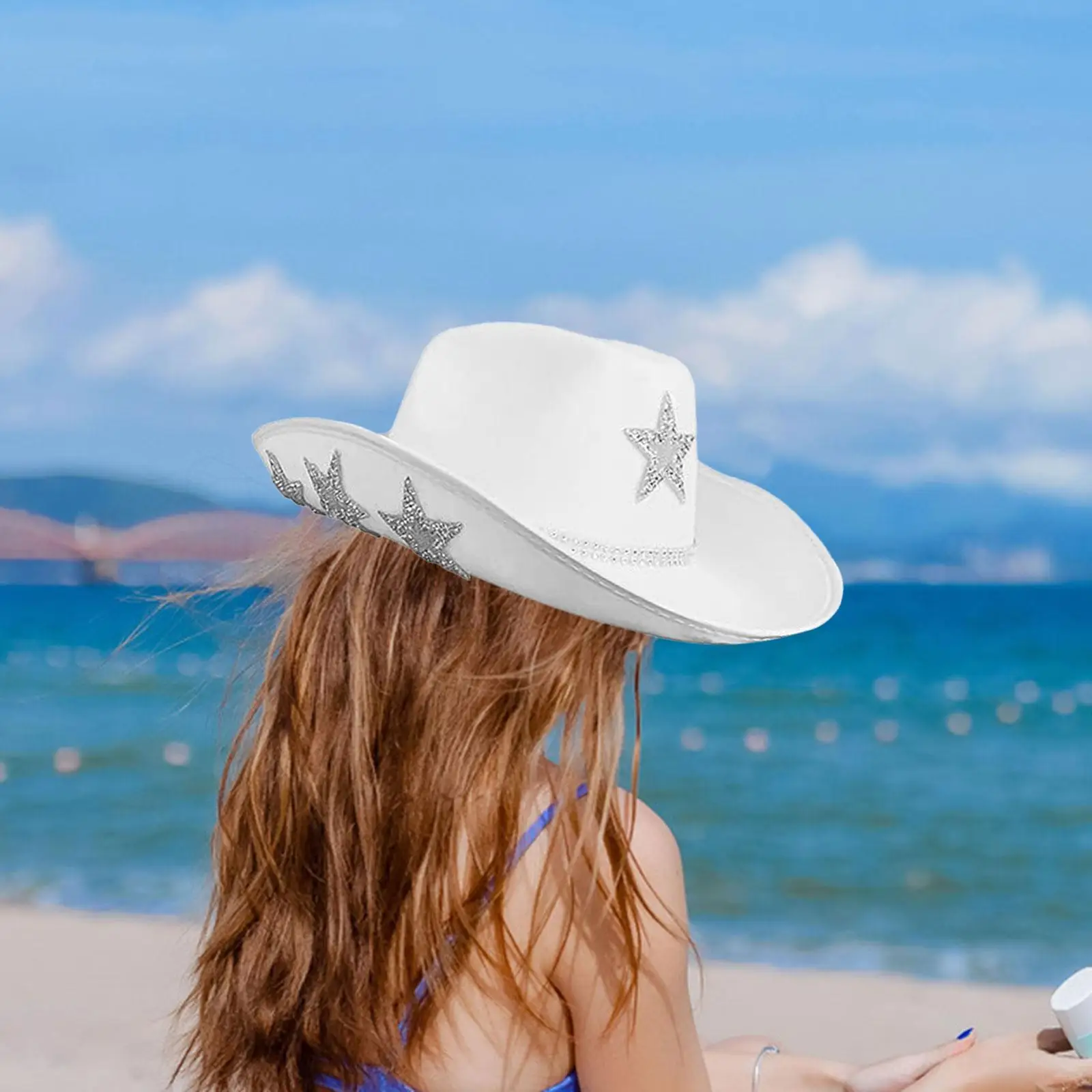 

Ковбойская шляпа Удобная защита от солнца Шикарная белая ковбойская шляпа для вечеринок Одеваются для выпускного вечера Ролевые игры Сценическое шоу