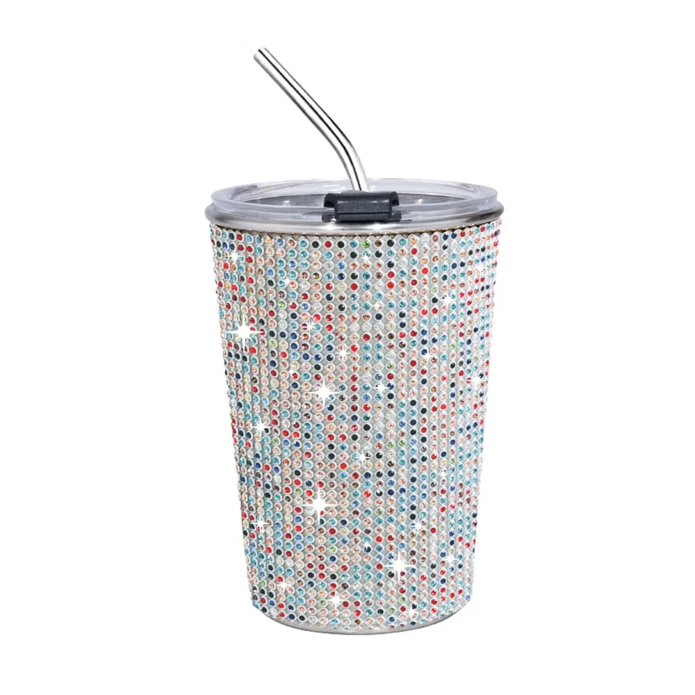 

Небьющийся стакан для напитков 500 мл со стразами, блестящий, с эффектом мерцания, для кофе, шампанского, вечеринок, роскошный, креативный, с соломинкой