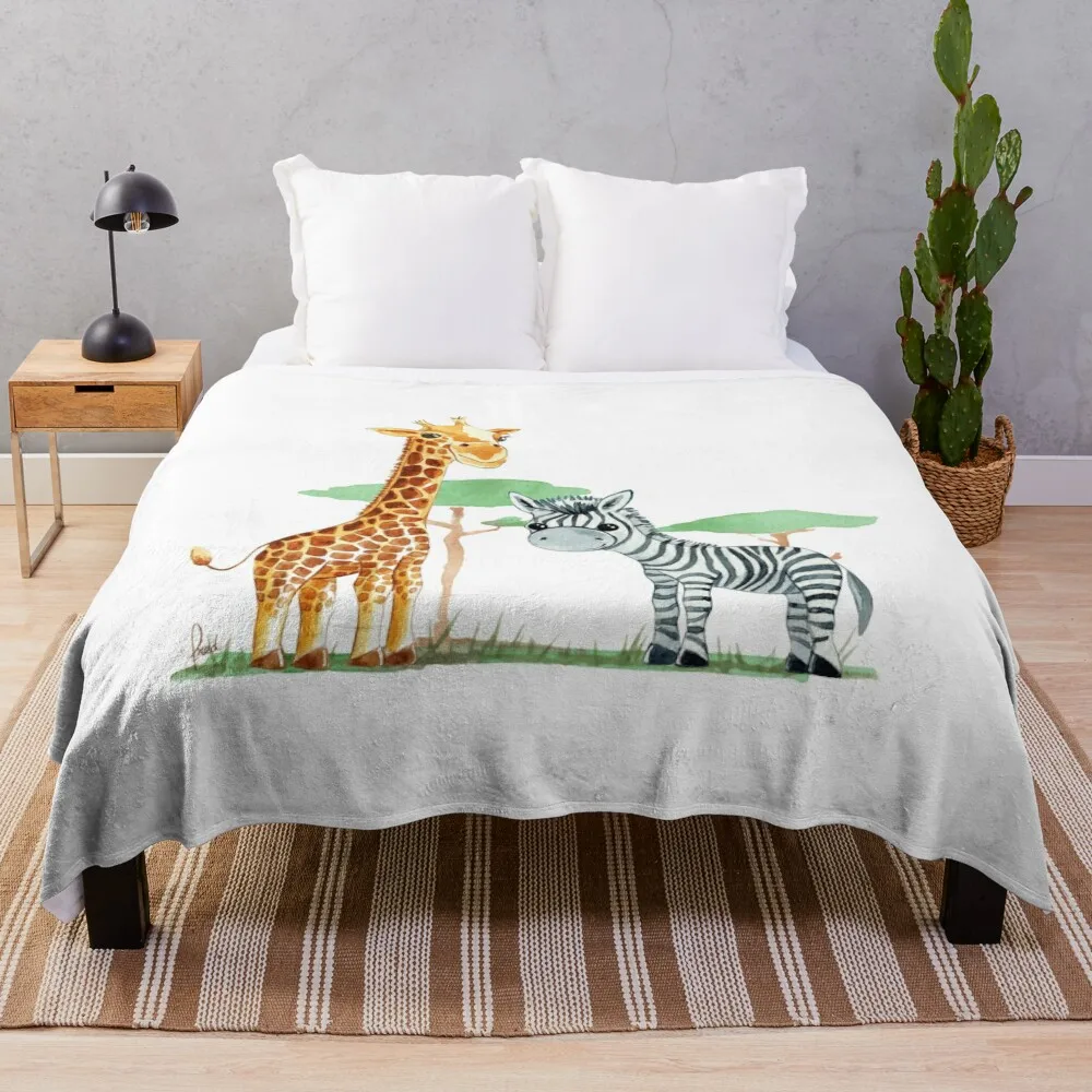 

Cute giraffe and zebra Throw Blanket Multi-Purpose Decoratives manga for winter Travel Blankets