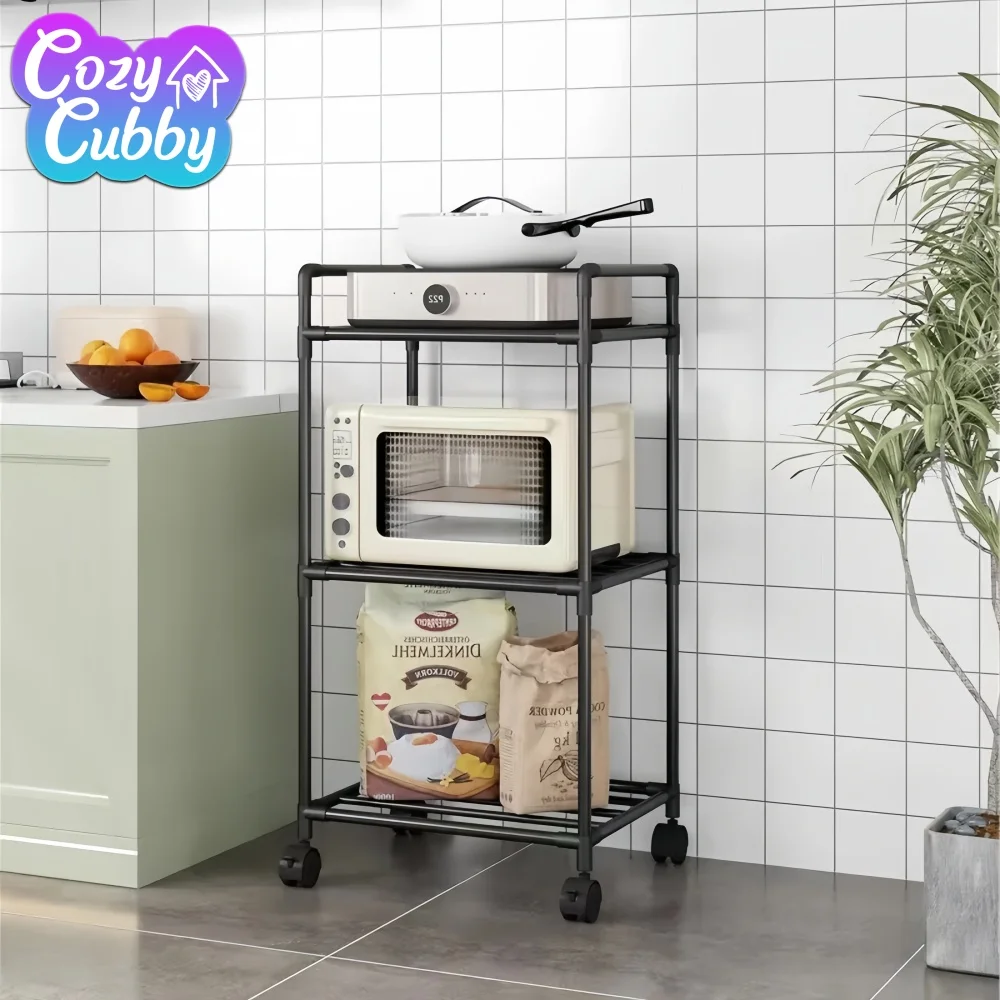 CC 6-layers Storage Shelves Household Microwave Pot Stove Shelf with Pulley Easy To Assemble Floor-Standing Kitchen Storage Rack