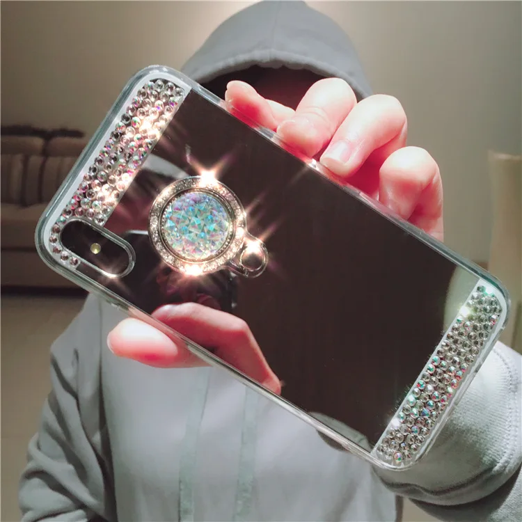 For Huawei Mate 50 40 30 20 Pro Lite 20X Nova 8 P60 P50 P30 P20 Case Glitter Diamond 360 Rotation Stand TPU Mirror Rhinestone