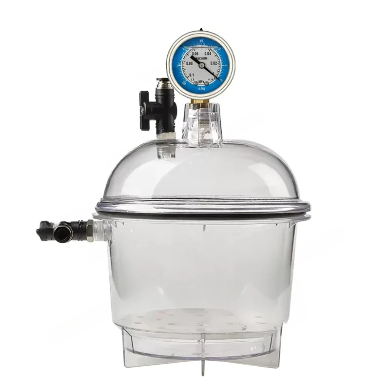 Laboratory Plastic Dryer Transparent Vacuum Drying Vessel Polycarbonate Storage Ball Pressure Gauge 150MM