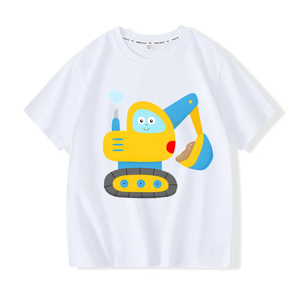 New Excavator Graphic Printing Kids T-Shirt Long Sleeve Boys Round Neck Tee-shirt Cute Soft Girl Tshirt Summer Children Tees Top