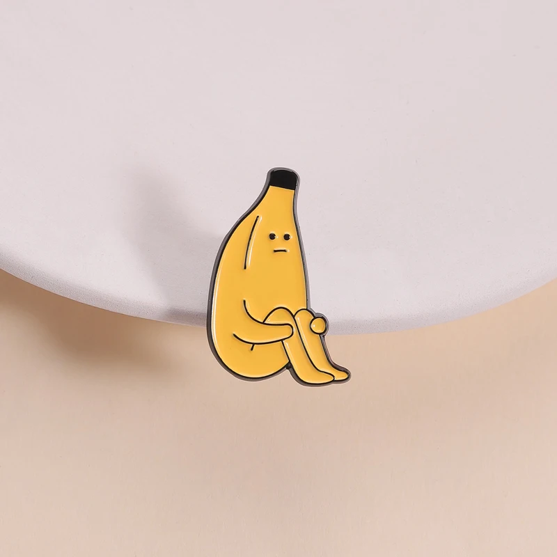 Indifferent Attitude Absurd Cute Banana Man Enamel Pin Squatting Brooch Lapel Backpack Badge Jewelry Accessories Gift for Friend