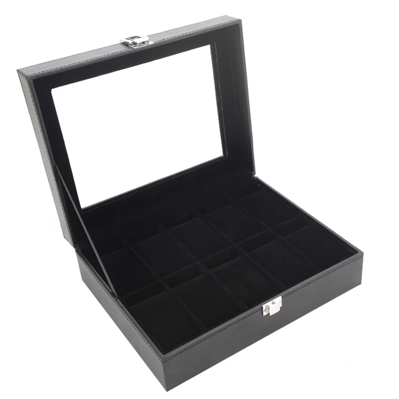 6/10/12’Girds Watch Box Black Leather Storage Case Watch Display Jewelry Box Watch Holder Organizer For Men Women Best Gifts