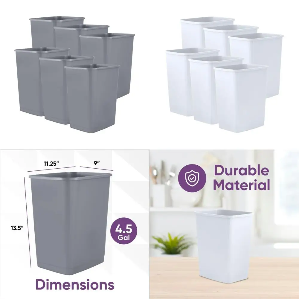

Пластиковая мусорная корзина емкостью 4,5 галлона, идеально подходит для дома, кухни, офиса, спальни и ванной комнаты — 18-литровый, серый