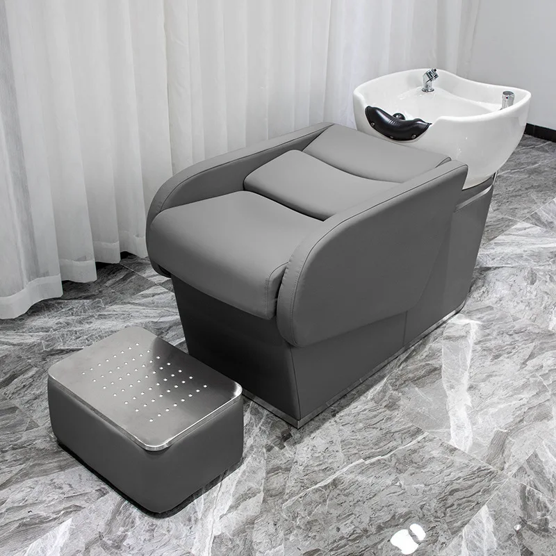 Semi-lying Shampoo Bed Barber Shop Shampoo Bed Special Ceramic Deep Basin Flushing Bed for Hair Salon