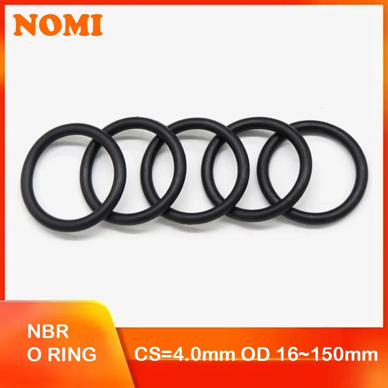 10/50Pcs NBR O Ring Gasket Thickness CS 4mm OD 16~150mm Nitrile Rubber Round O Type Corrosion Oil Resist Sealing Washer Blackr