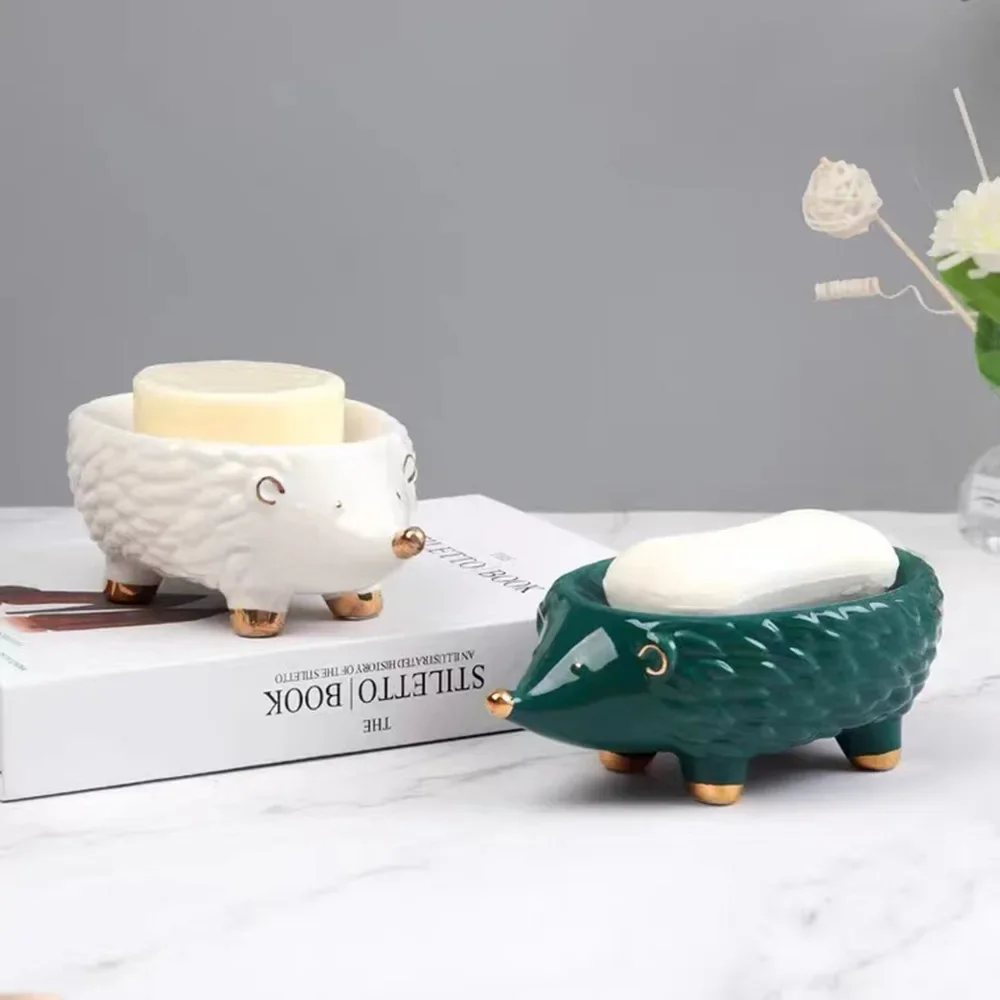 Ceramic Hedgehog Soap Holder Fashion Soap Box Soap Drain Container Dispenser for Hotel Home Toilet Shower Bathroom Accessories