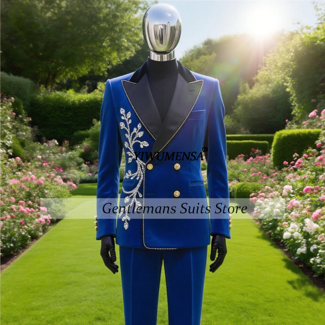 

Handsome Royal Blue Velvet Beaded Suits Men For Wedding Customized 2 Pieces Man Banquet Prom Blazers Outfit Groom Tuxedos 2025