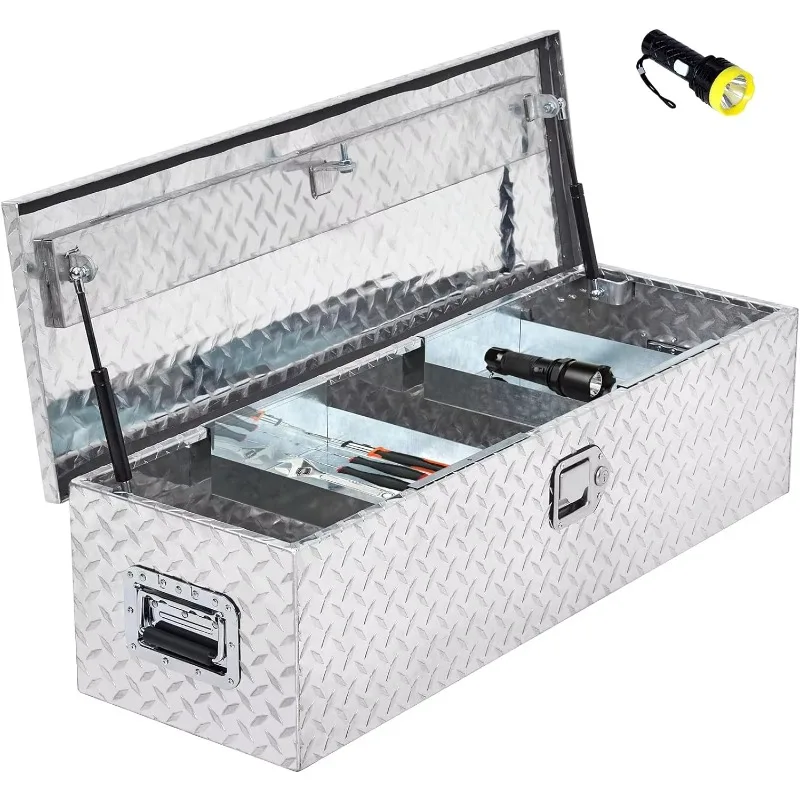 

48 Inch Aluminum Truck Bed Tool Box, Pick Up Truck Bed, Trailer Tongue RV Trailer Toolbox Storage with Side Handle and Lock Keys