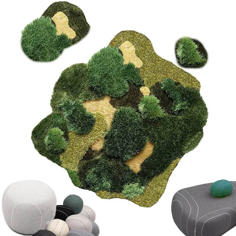 Simulated moss micro-landscape carpet, creative landscaping floor mat for living room and bedroom