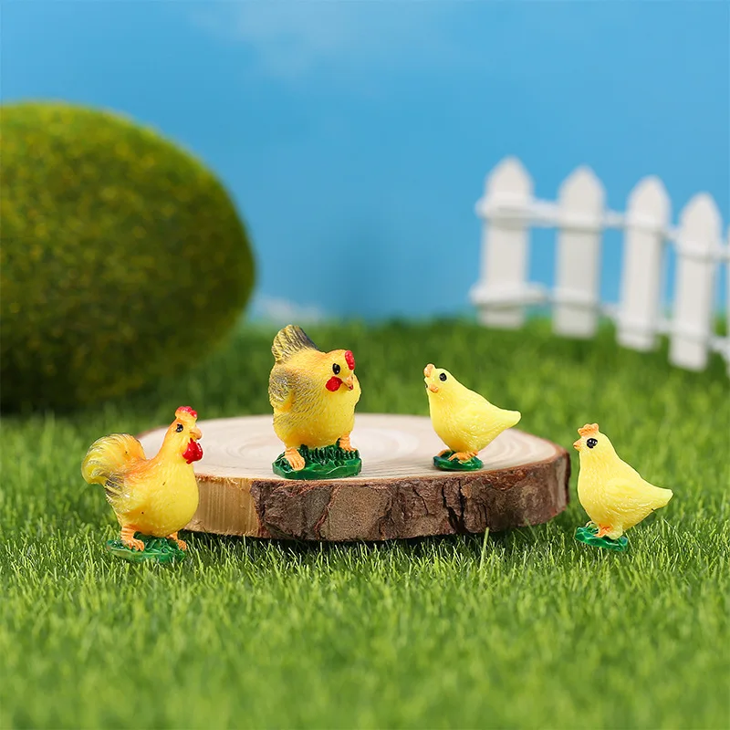 New Figurine Miniature Cute Yellow Chick Rooster Hen Micro Landscape Ornaments For Home Decorations Desktop Decoration Room