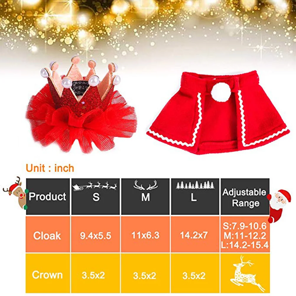 

Cat Christmas Cloak and Crown Set Size S Durable Material Comfortable Fit Pet Costume Party Accessories Holiday Pet Hat