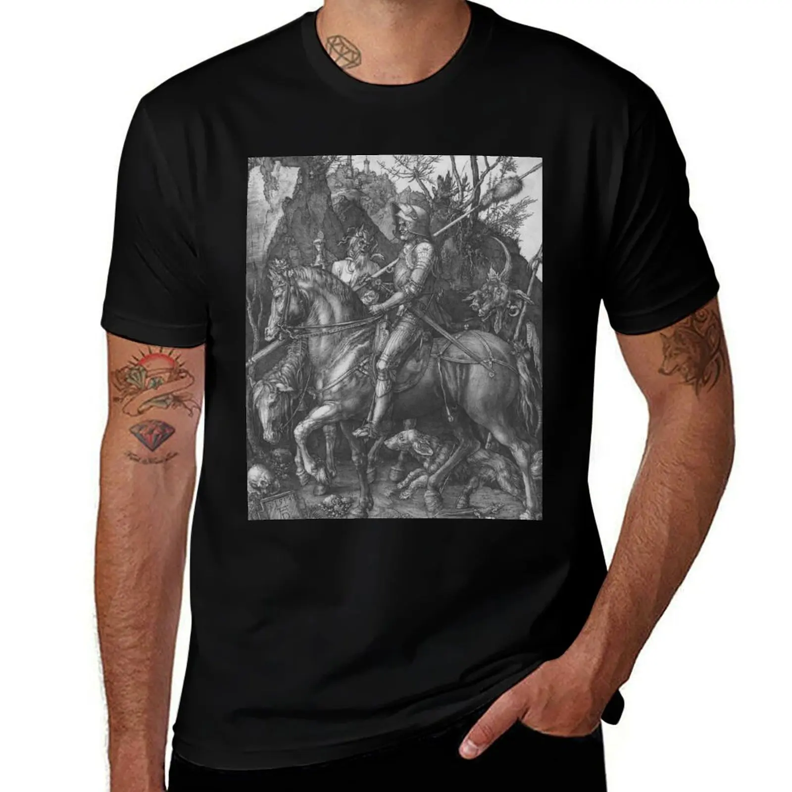 Knight, Death and the Devil by Albrecht Dürer (1513) T-Shirt Classic Basic Casual T-Shirt