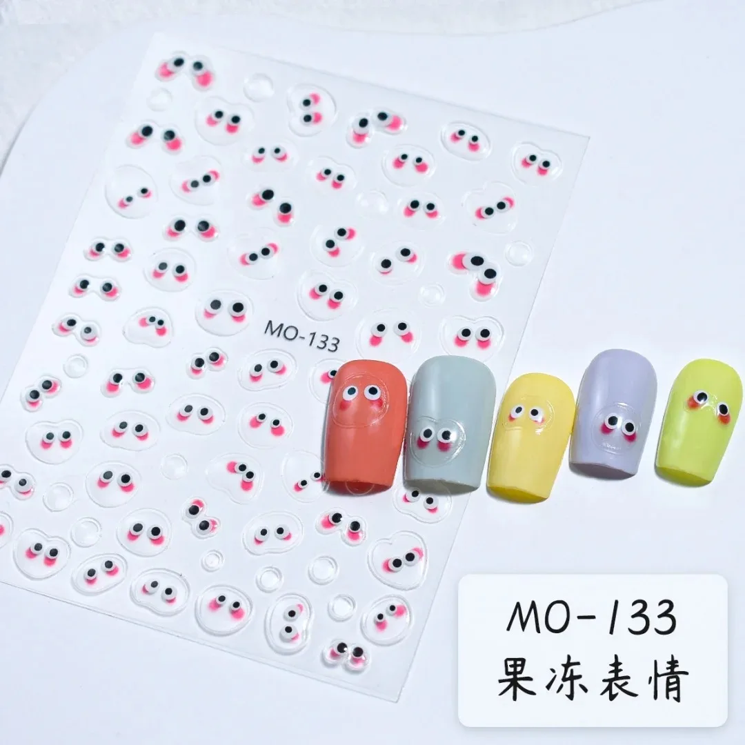 5D Kawaii trasparente Blush Pink goffrato Eye Nail Art Sticker con goccia d'acqua trasparente Cute Nail Decal 8*10cm Cartoon Jelly Slider