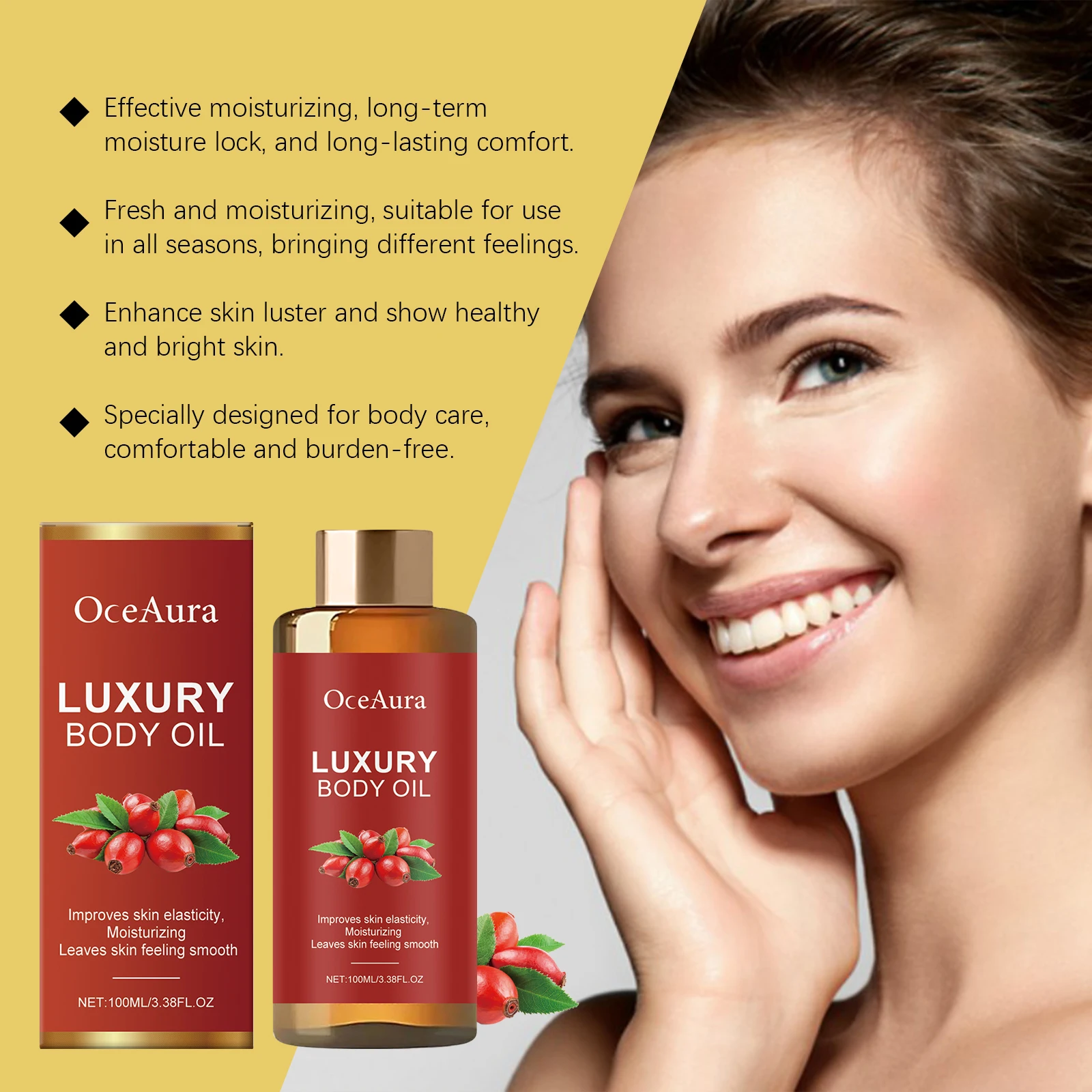 

Luxurious Body Oil Deeply Moisturizes Firms Long-lasting Nourishment Non-greasy Freshly Scented Improves Radiance Skincare