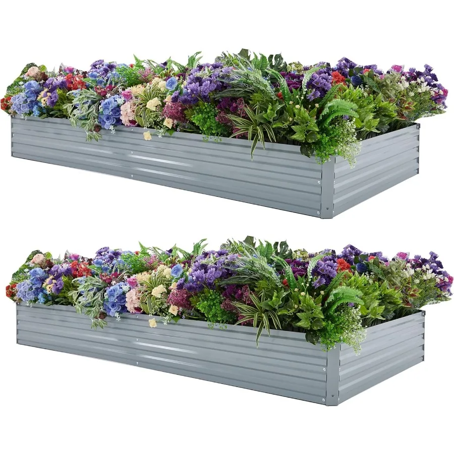 

8x4x1ft 2 Pack Galvanized Raised Garden BedOutdoor Planter Box Metal Patio Kit Planting Bed for Vegetables Flowers Herb Grey