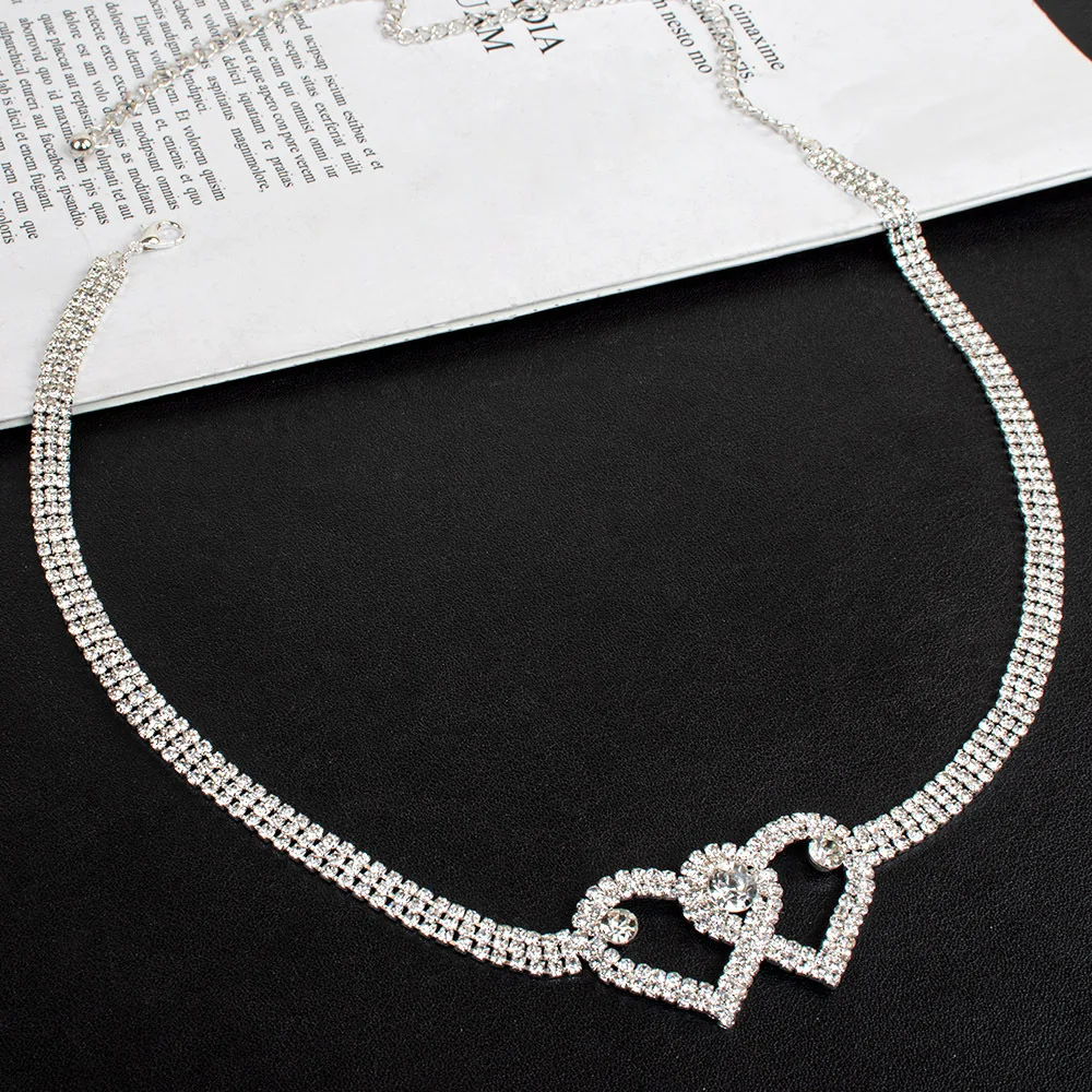 Romantic Interlocking Double Heart Crystal Thigh Garter Chain Delicate Sparkling Leg Harness Nightclub Body Accessories