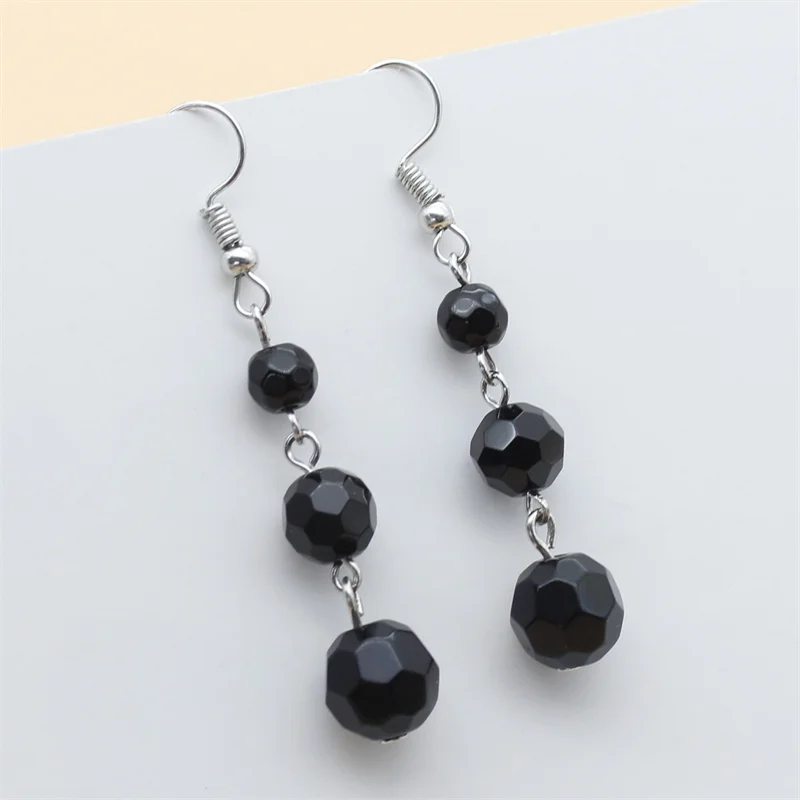 2022 New Fashion Girl Earrings Black Cut Faceted Pendant Long Ladies Pendant Earrings Jewelry DIY Charm Craft Gifts