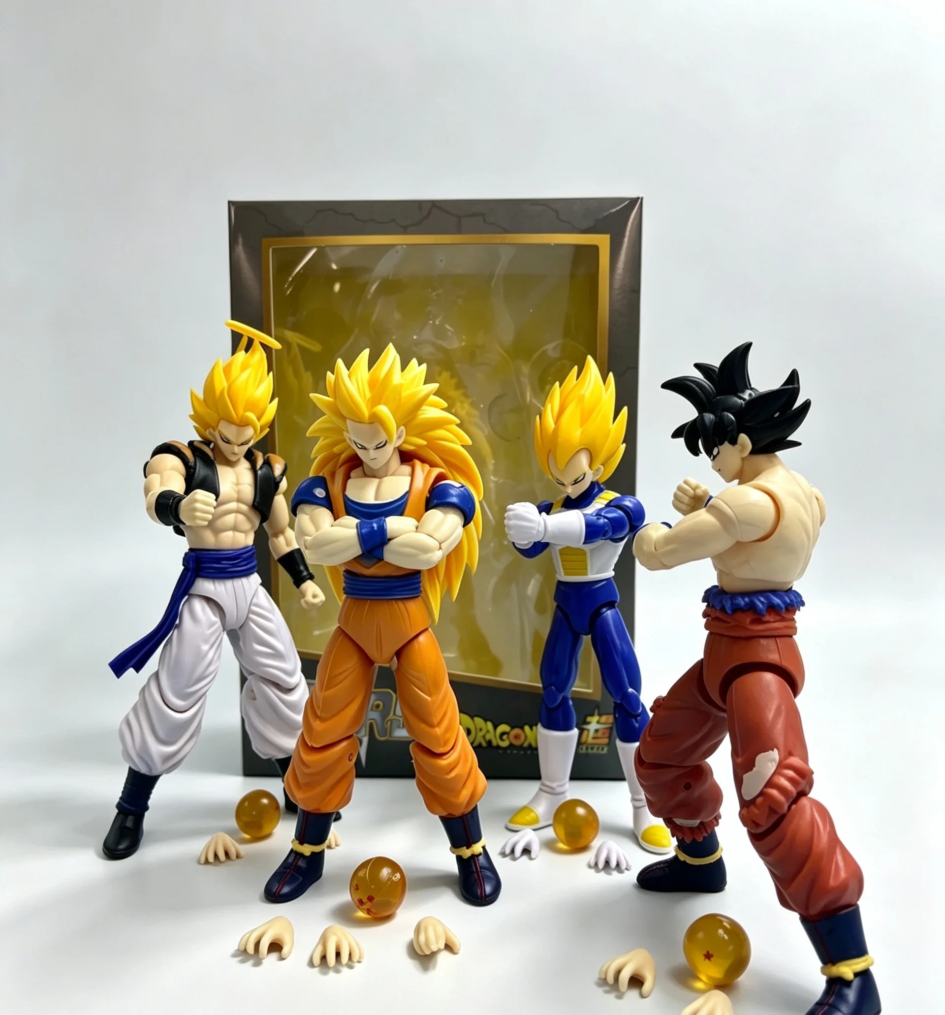Bandai Dragon Ball Super Saiyan Son Goku Action Figure; Vegeta Gogeta Multi-jointed Action Model with Dragon Ball Accessories Co