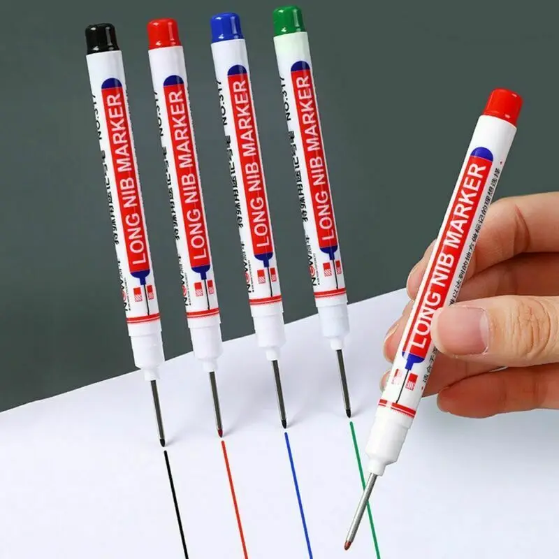 8PCS/Set Long Head Markers Bathroom Woodworking Decoration Multi-purpose Deep Hole Marker Pens Red/Black/Blue/Green Ink Gifts