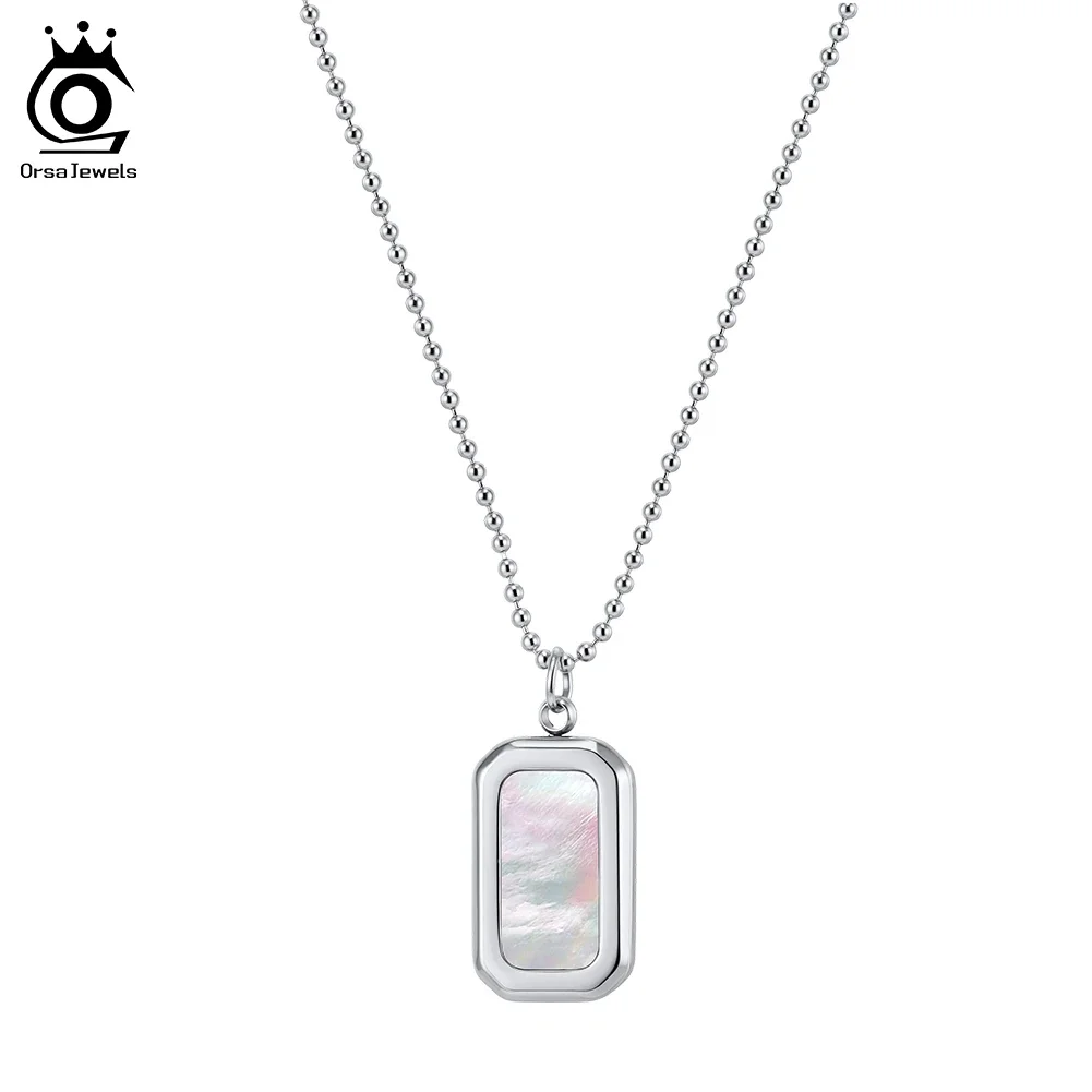 

ORSA JEWELS Stainless Steel Shell Pendant Choker Necklace for Women Elegant Beads Chain Collar Fashion Party Jewelry STMN11