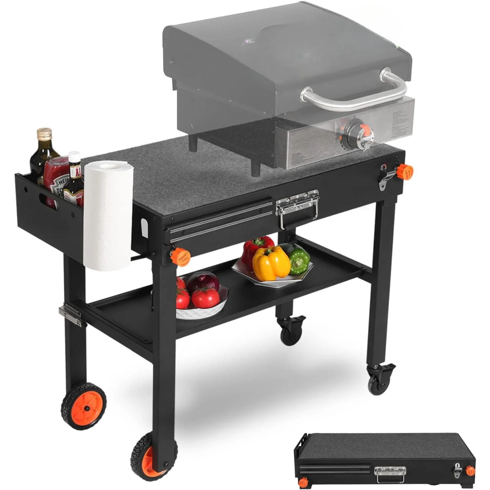 

US Portable Outdoor Grill Table, Folding Grill Cart Solid and Sturdy, Blackstone Griddle Stand Large Space