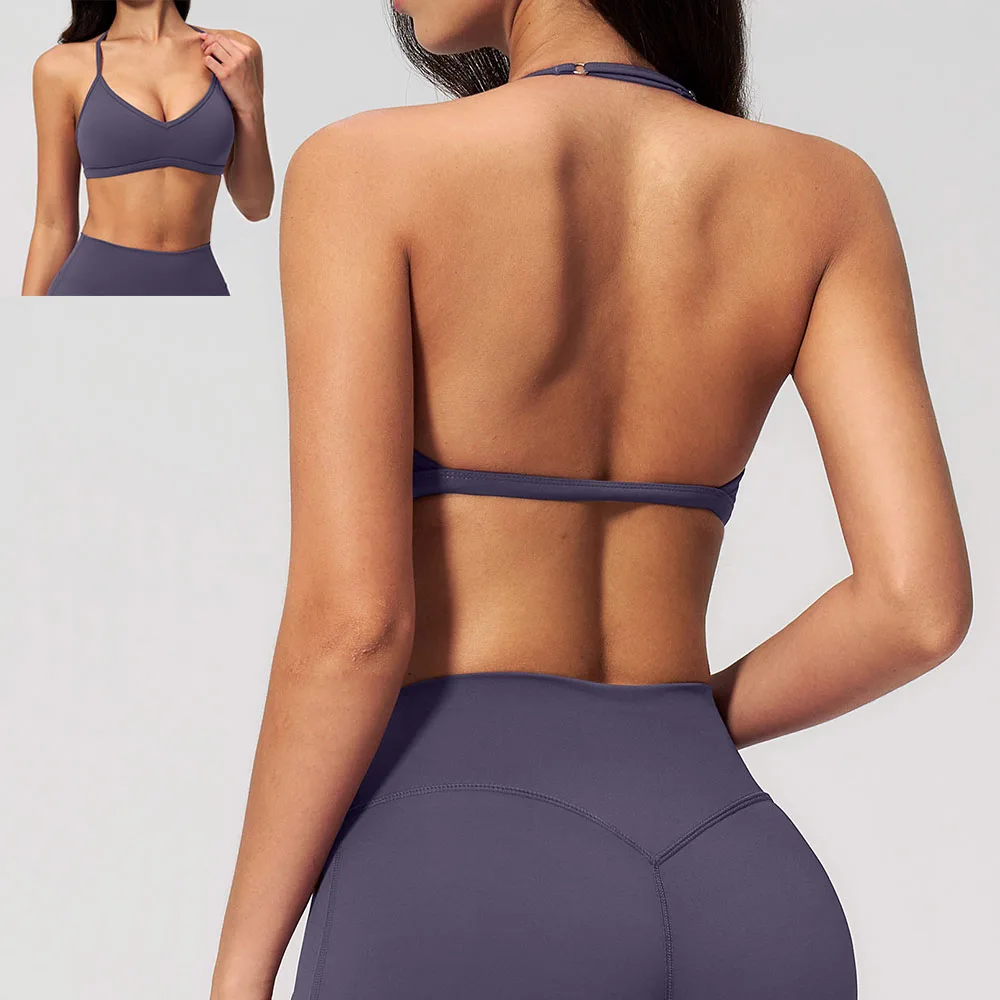 Summer Sports Bra Women Gym Beautiful Back Top Hanging Neck Sport Bra Workout Shockproof Underwear Female Breathable Fitness Top