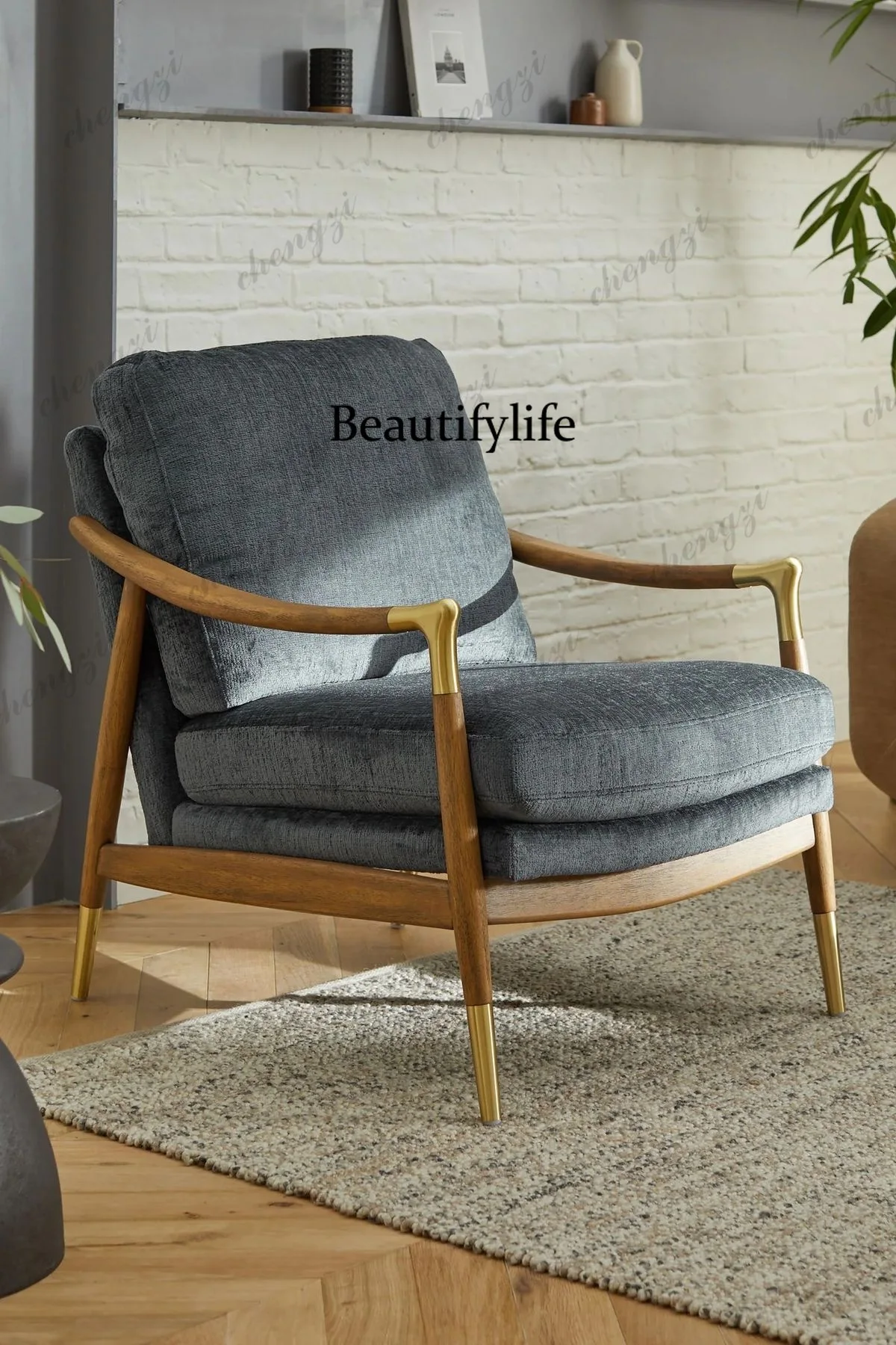 Customization Simplicity Home Furniture Velvet Handmade Solid Wood Single Seater Couch Living Room Sofa