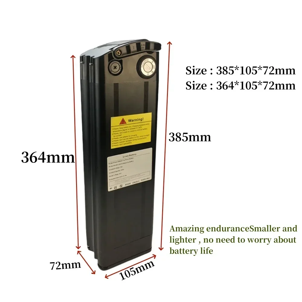 36V 30Ah High Capacity Li-ion 18650 Electric Bicycle Battery Pack for Silver Fish Ebike Compatible with 350W-1000W Motors