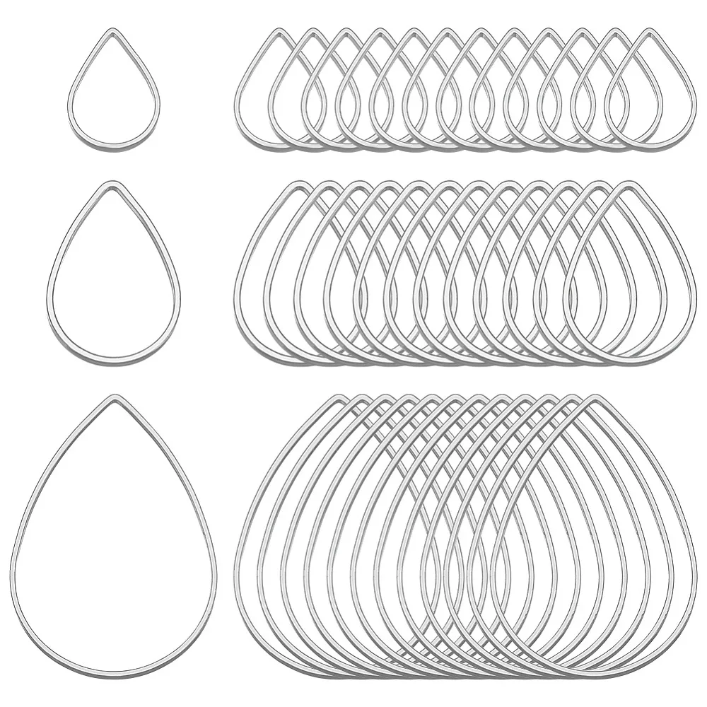 

300Pcs 3 Styles Brass Linking Rings Teardrop Silver 16x11x1mm