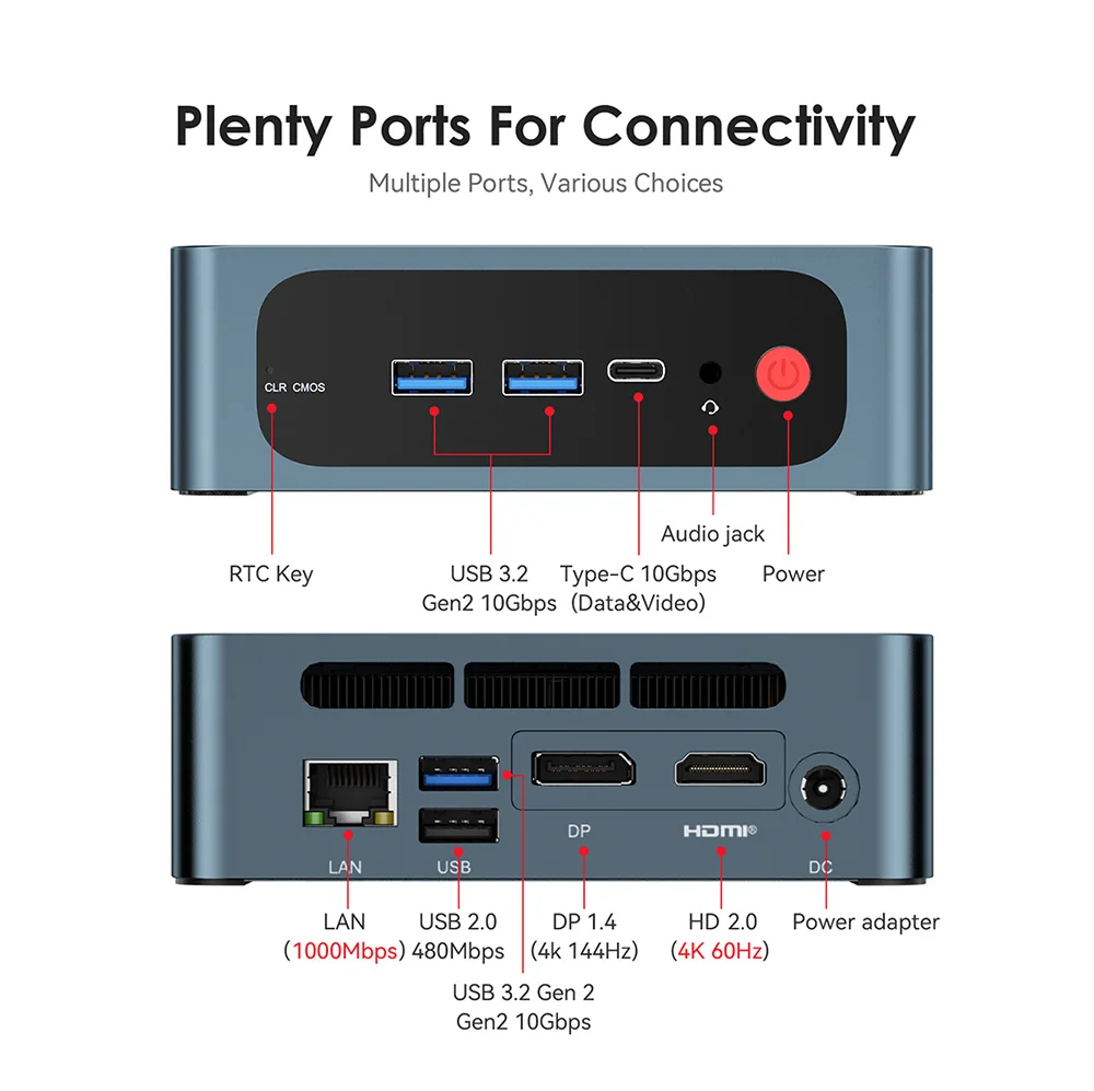 Imagem -05 - Mini pc Amd Ryzen s5 5800h Ddr4 16gb 32gb Ssd 500gb 1tb Suporta Wifi Bt5.2 4k hd Duplo Desktop 1000m