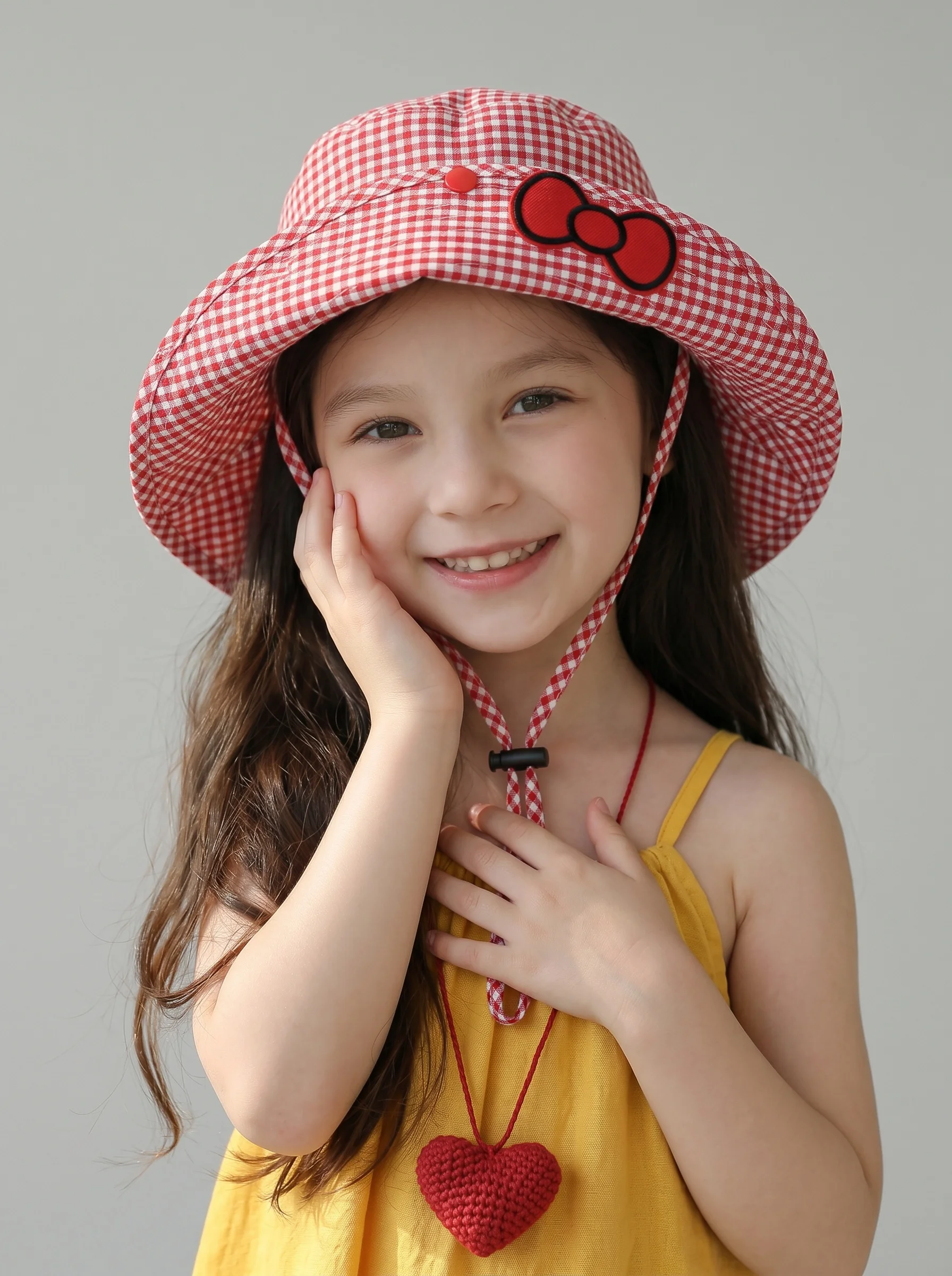 naits-keits-spring-summer-plaid-knot-flip-up-brim-fishing-hat-wide-brim-sunshade-children's-holiday-straw-hat