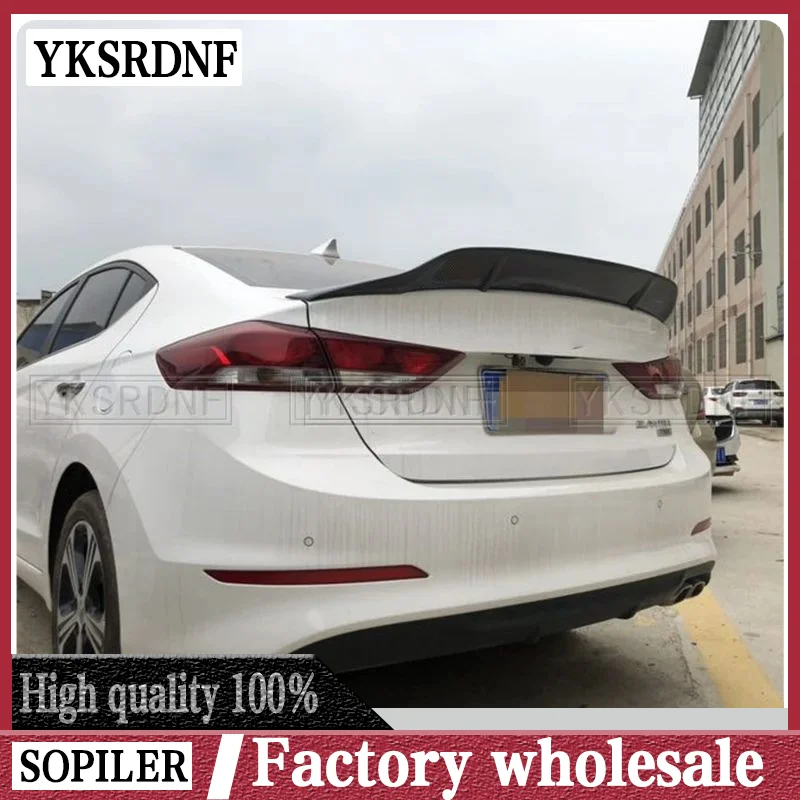 For Hyundai Elantra spoiler 2017 2018 19 High Quality carbon fiber spoiler Car Rear Wing Primer Color rear Trunk tail fin sports