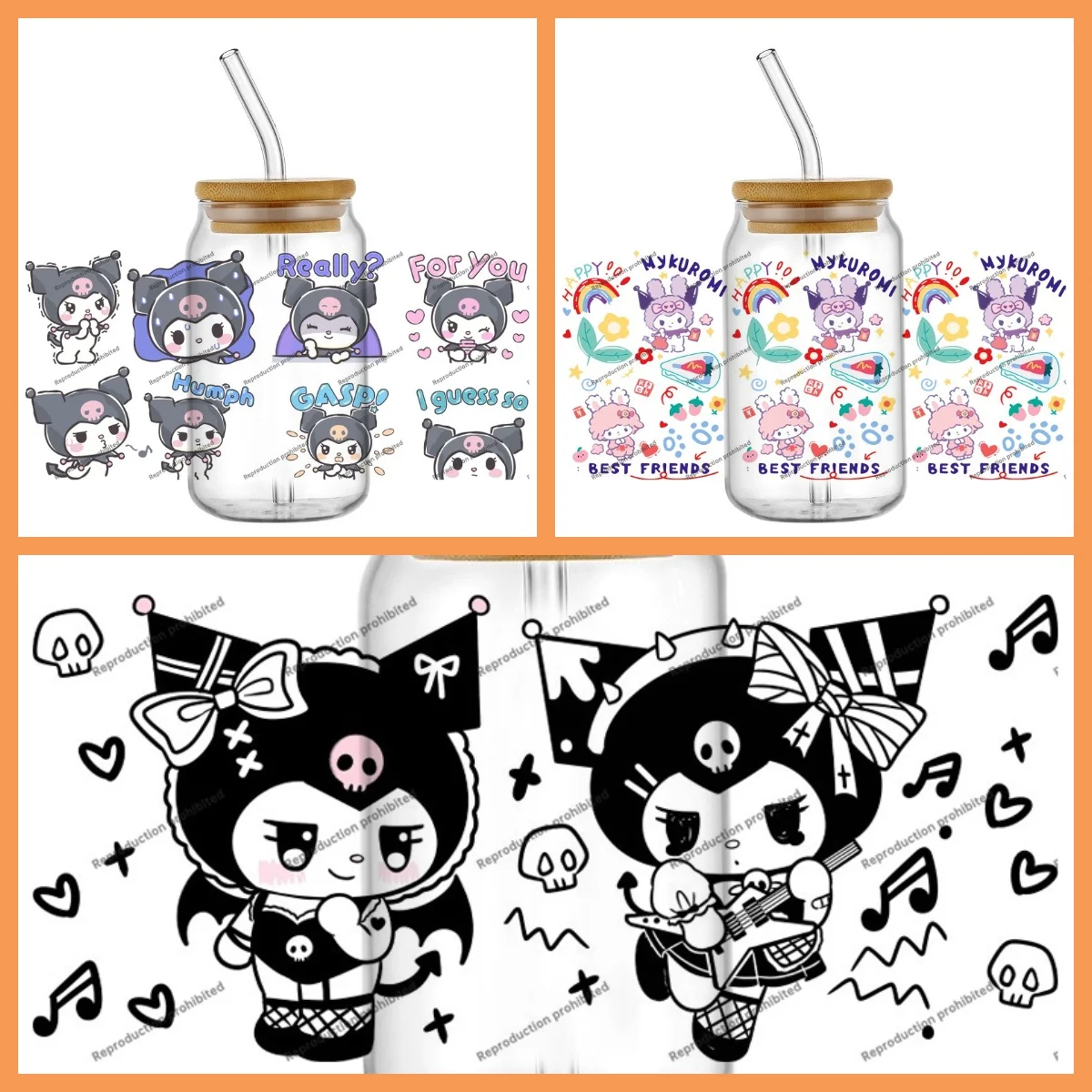 

Новая 3D наклейка Kawaii Kuromil UV DTF, обертывания для чашек для водонепроницаемой передачи 16 унций, наклейка для очков, сделай сам, MugvWrap, мультяшная наклейка