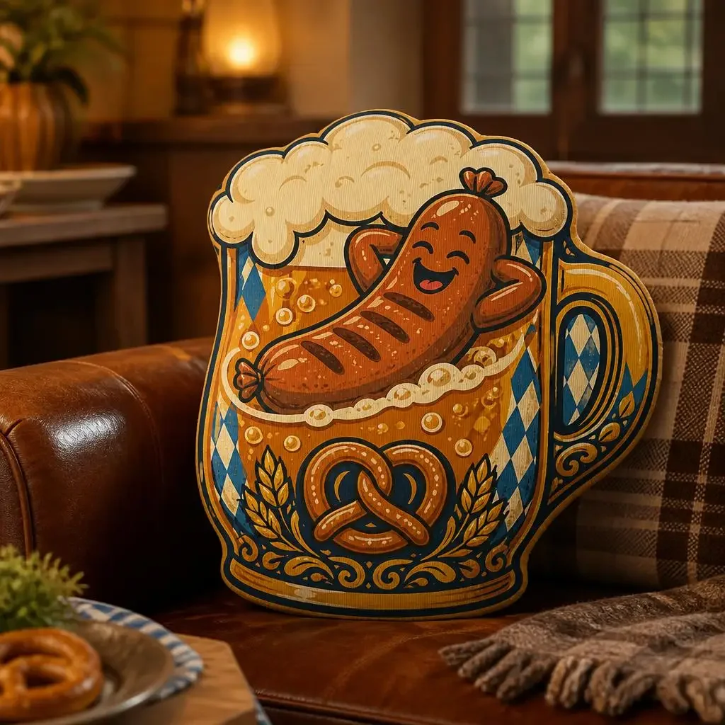 Oktoberfest Beer Mug Shaped Pillow Bavarian Sausage Cushion Plush Stuffed Throw Pillow Festival Home Decor Gift