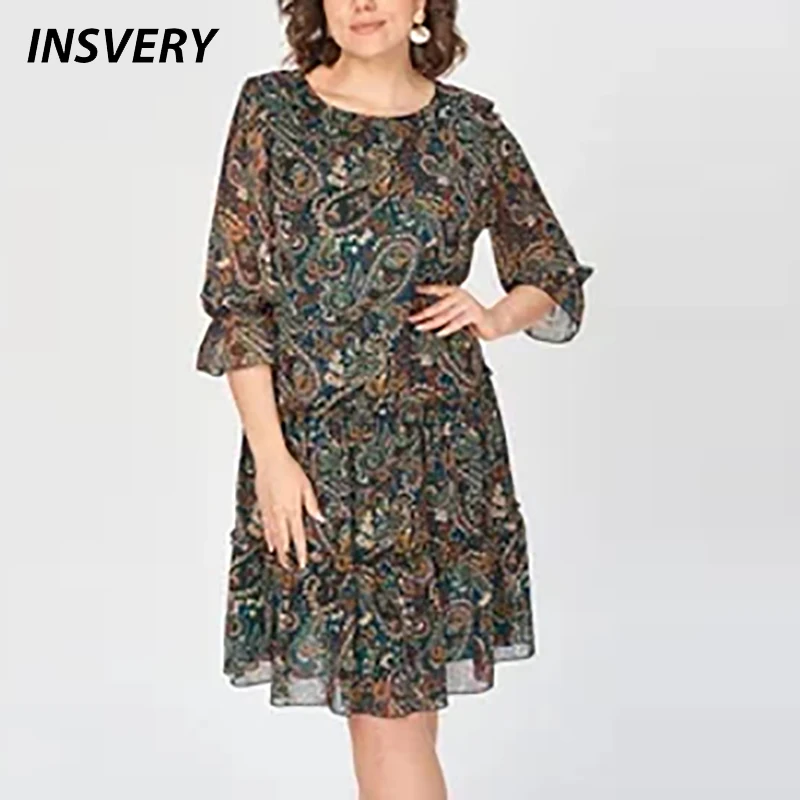 

New Vintage Printed Dress Women O Neck Casual Short Sleeve Loose Flower Printed Dresses For Women Fashion Beach Holiday Vestidos